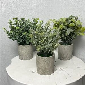 Artificial Greenery Plants Set in Gray Pots